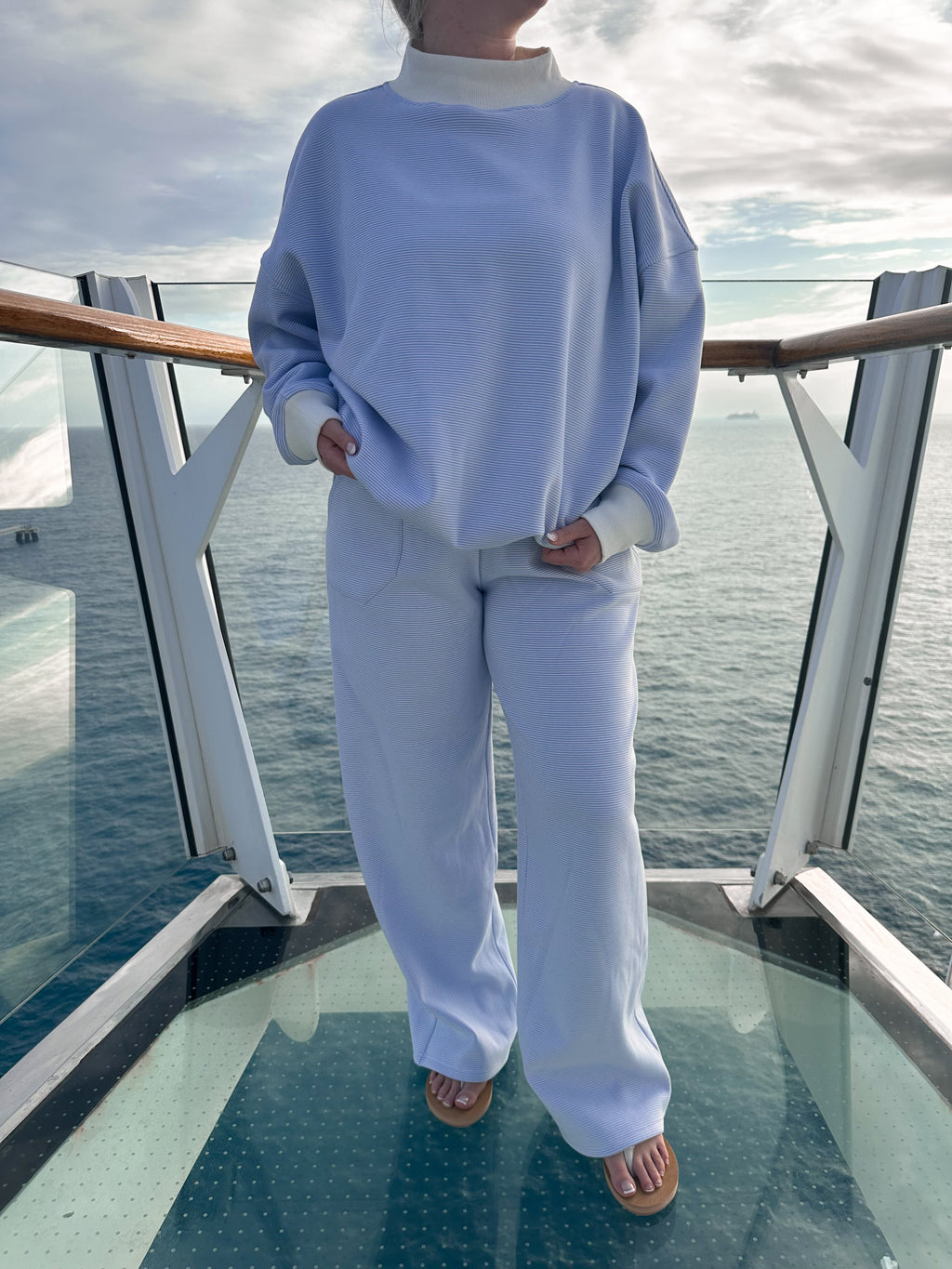 Blue and White Mini Striped Sweatpants
