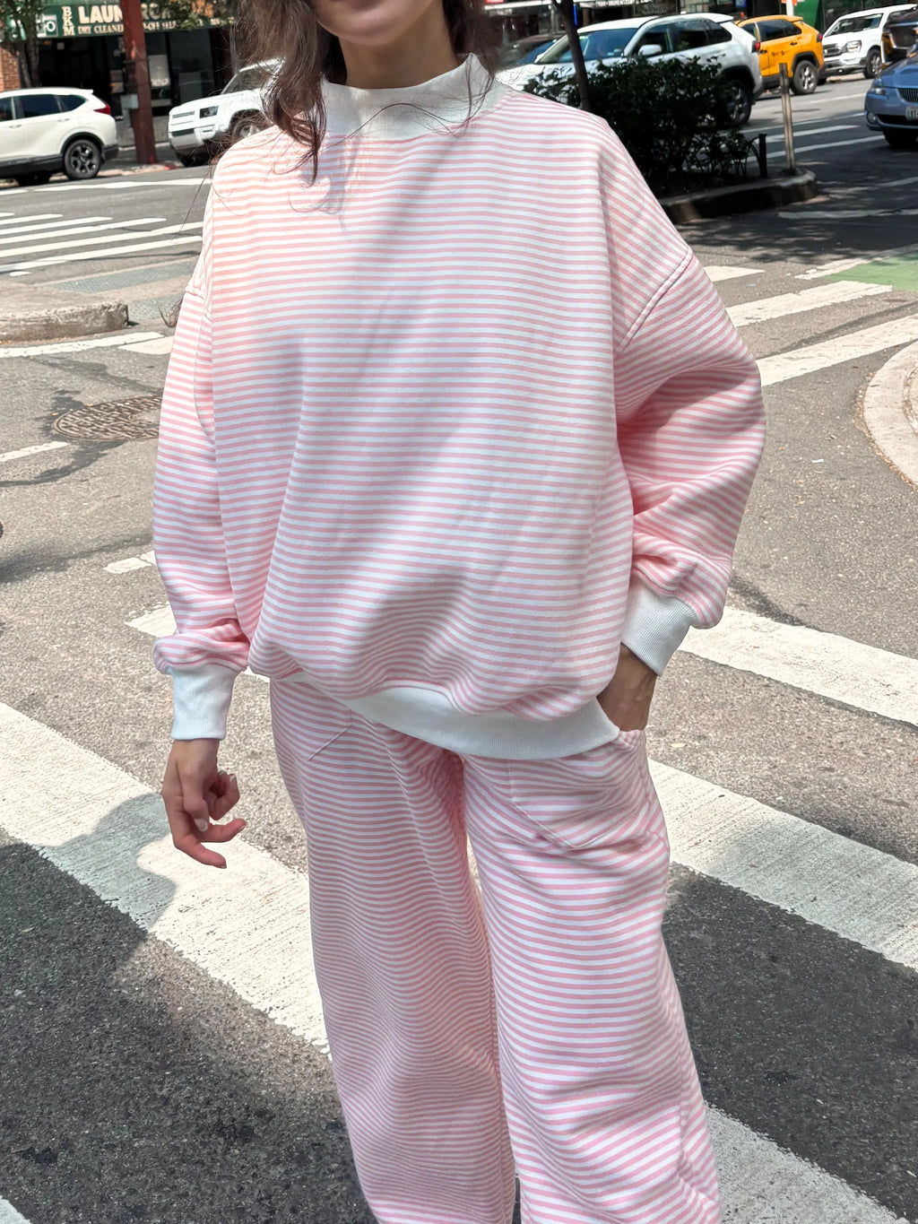 Light Pink and White Big Striped Sweatpants – main product image
