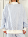 Blue and White Mini Striped Mockneck Sweatshirt – main product image
