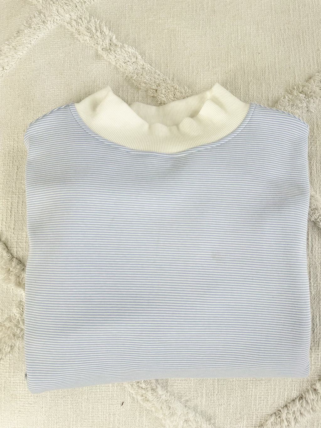 Blue and White Mini Striped Mockneck Sweatshirt – alternate view 3