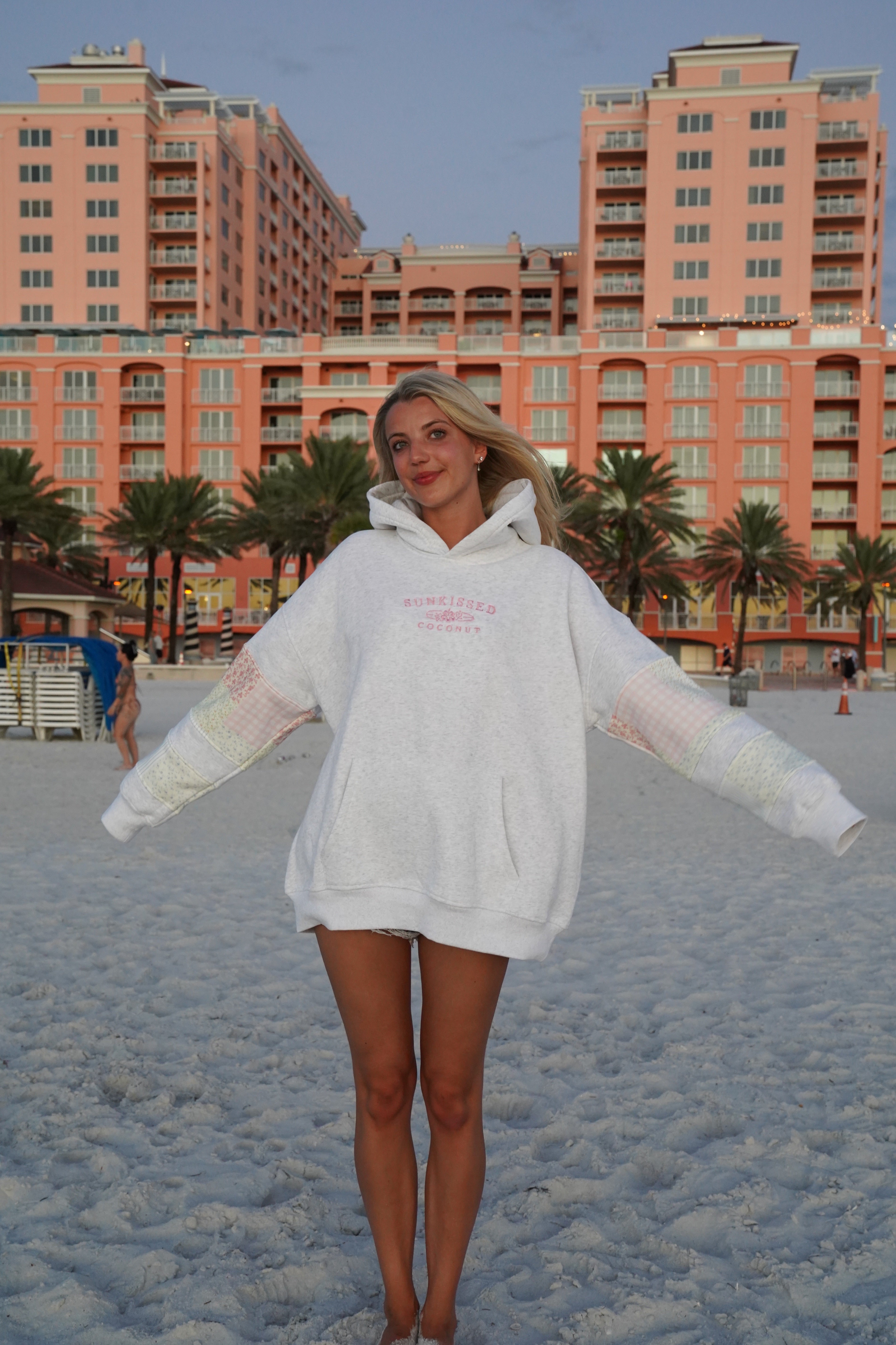 Sunkissedcoconut Quilted Pastel Embroidered Hoodie