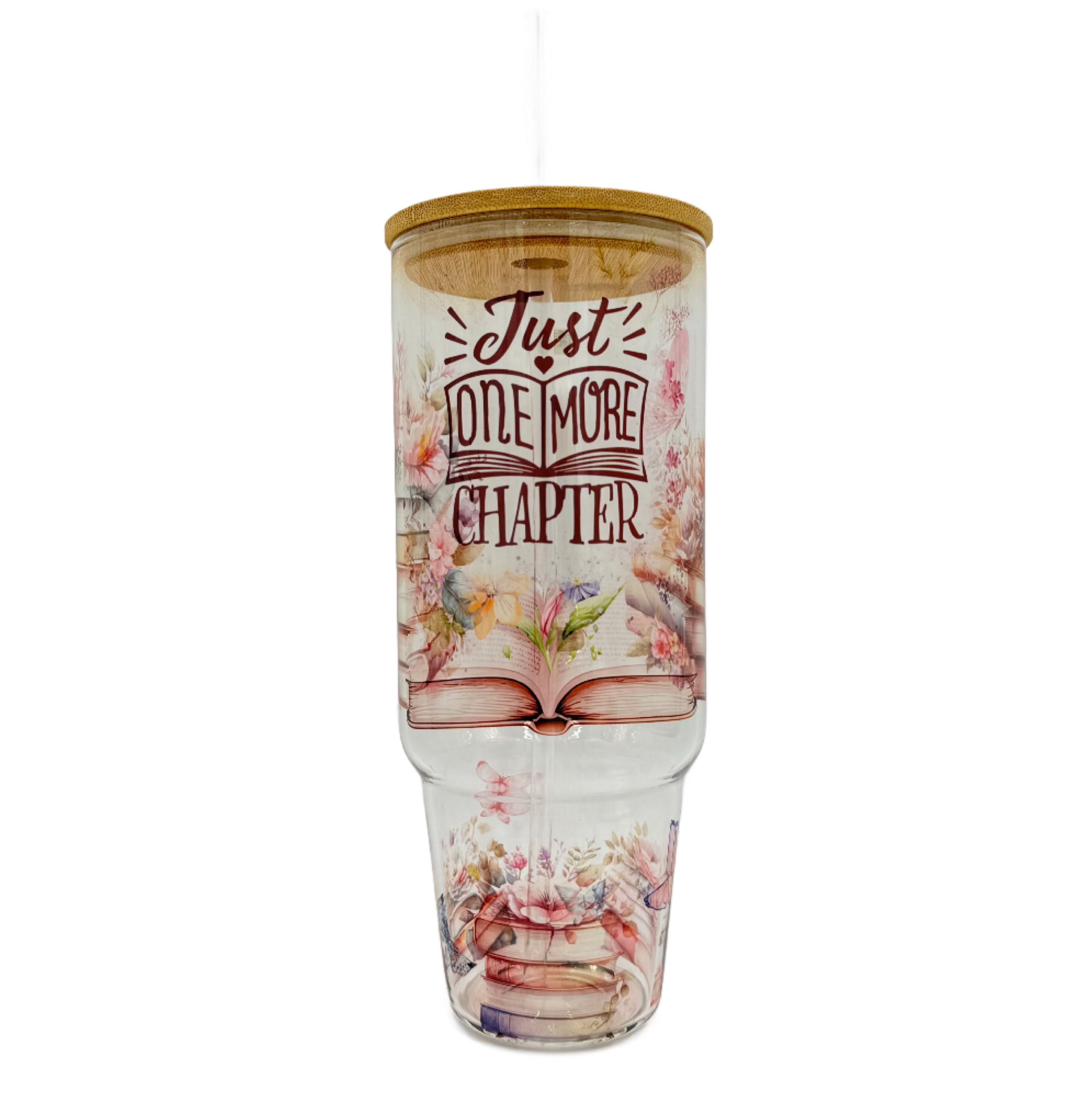 32oz or 40oz Just Another Chapter custom Sublimation Printed Clear or Frost Glass Tumbler, Mug, Cup with Handle