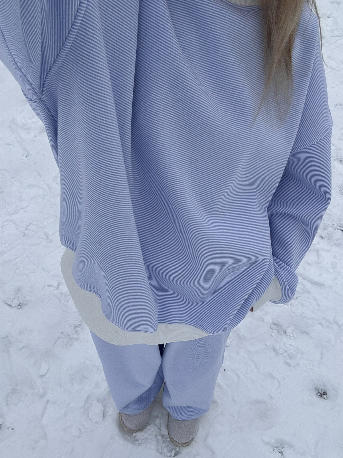 Blue and White Mini Striped Mockneck Sweatshirt – alternate view 12