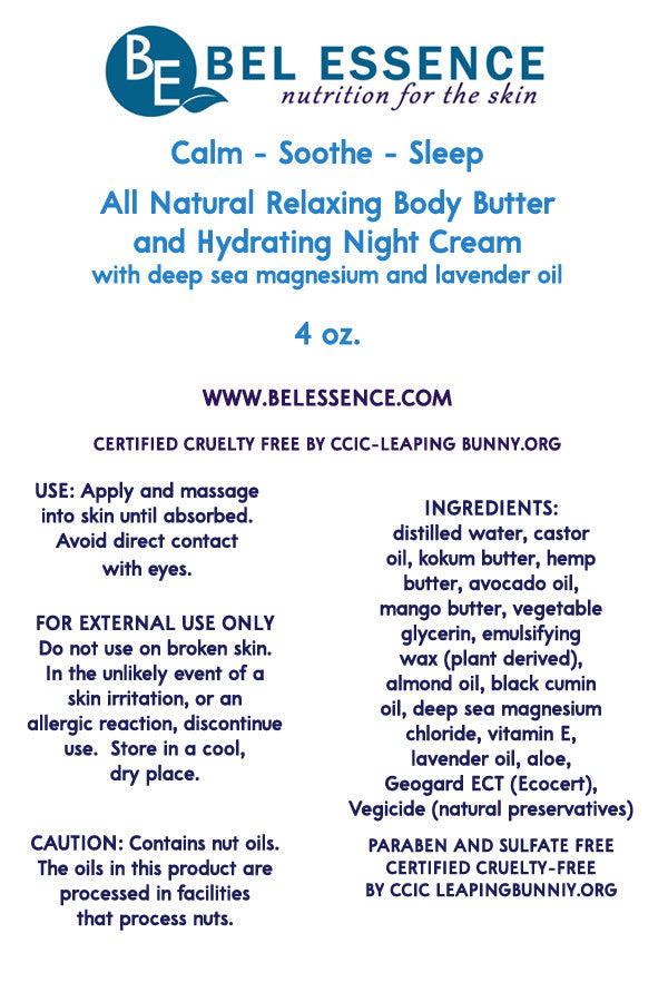 Calm-Soothe-Sleep All Natural Body Butter – Hydrates and Restores Skin, Eases Minor Aches and Soreness, Helps Sleep-4 oz – main product image