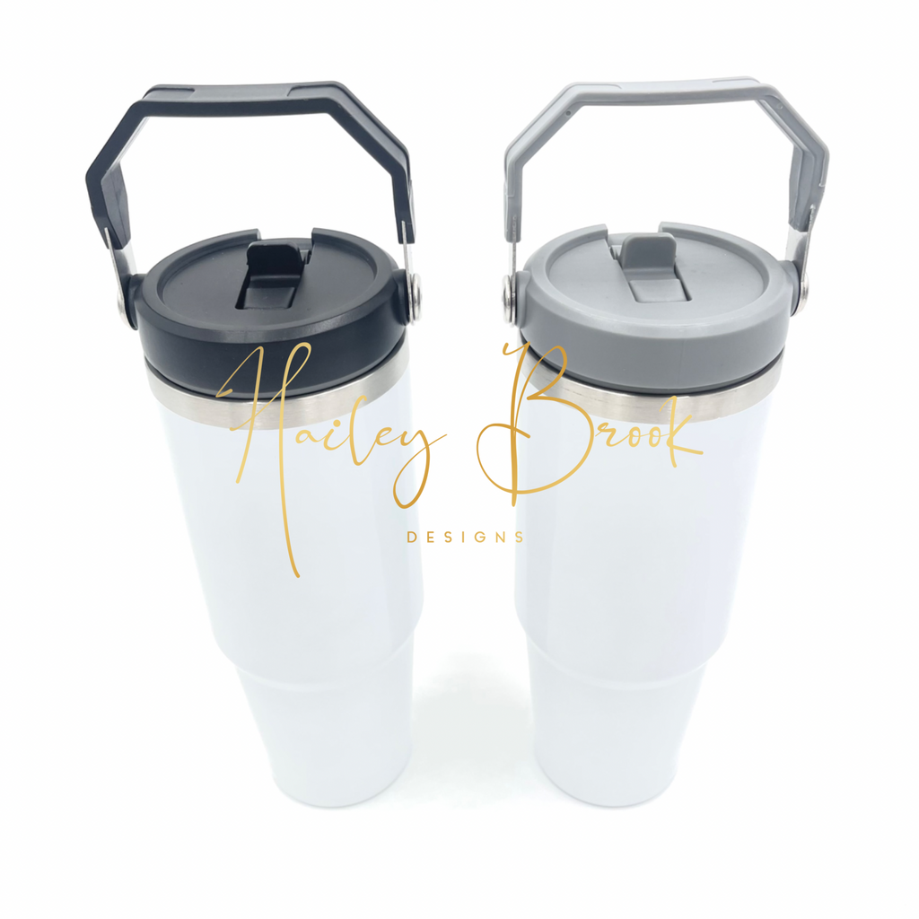 30oz Sublimation Flip Straw Tumbler (Gray or Black Lid) Dual Wall Tumblers
